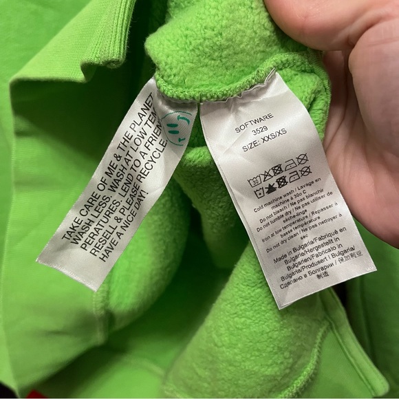 Ganni Software Isoli Embroidered Hoodie Sweatshirt Neon Green Hooded Organic - Picture 8 of 12